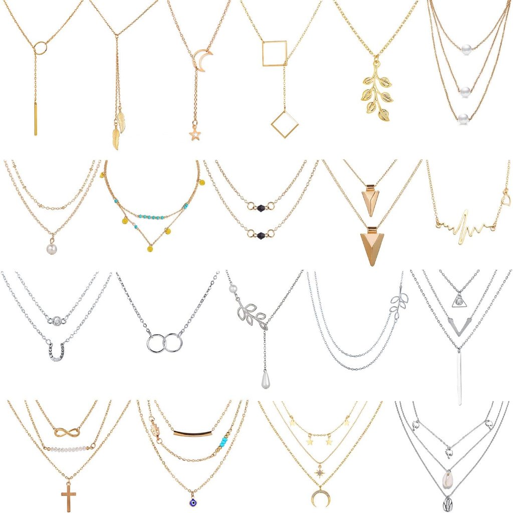 20 Pcs Pendant Necklace With 14 Pcs Gold,6 Pcs Sliver,20 Styles Of Necklaces For